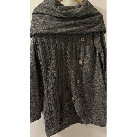 Dressfo Gray Cable-Knit Sweater Dress W/ Button Accents Size 8 Long Sleeved L - Picture 5 of 9